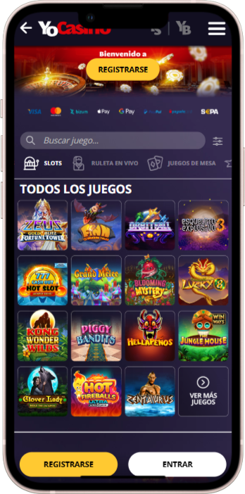 Juegos de tragamonedas en la app de casino móvil YoCasino en España